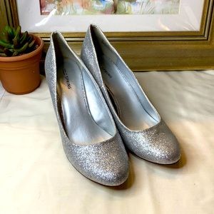 Call it Spring silver sparkle heels